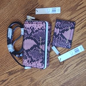 Marc Jacobs Small Phone Crossbody bag card Holder Snake Leather Dusty Rose set
